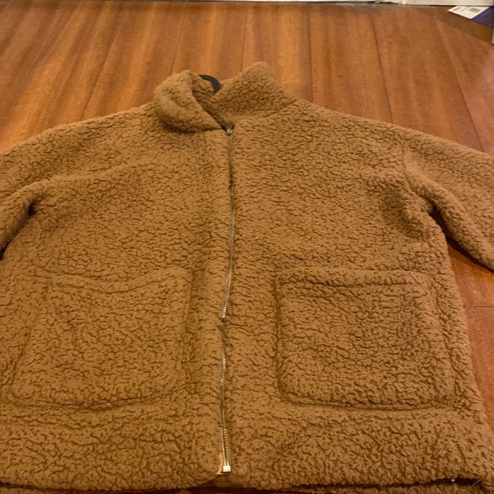 Fluffy Tan Warm Jacket With Pockets